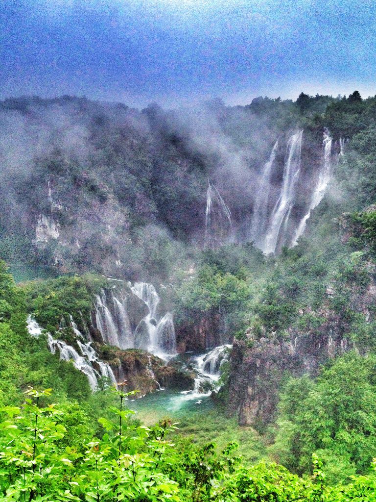 Dozens of waterfalls covered by fog