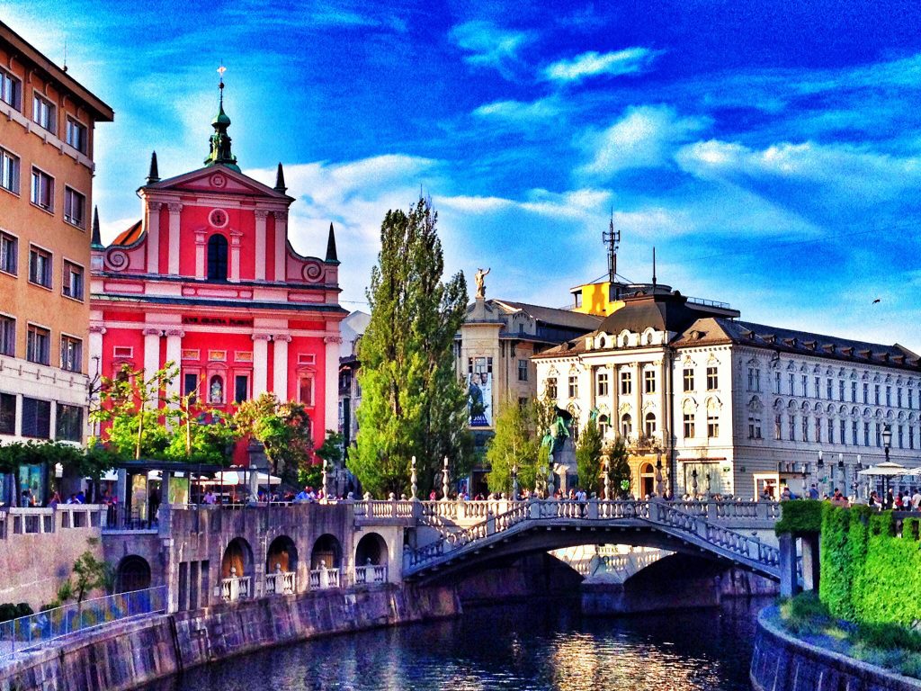 The city center of Ljubljana, Slovenia is just 5 minutes from Fluxus Hostel