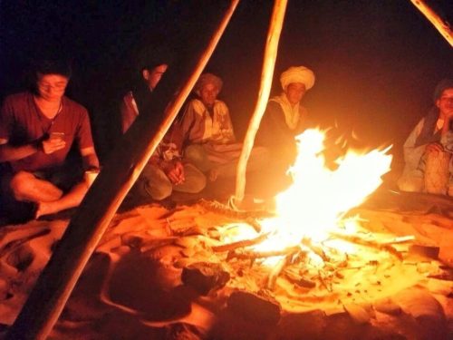 Camp fire in the Sahara Desert, Morocco