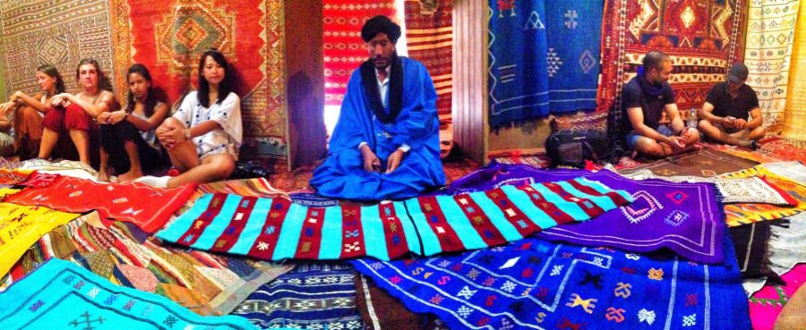 Learning about Berber carpets on our way to the Sahara Desert