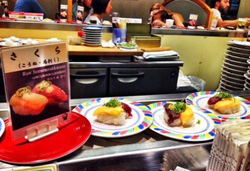 Traditional Sushi of Raw Horse meat and Mane