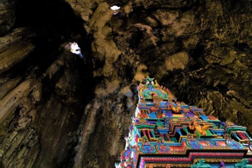 The top of the colorful Hindu temples in the Batu Caves