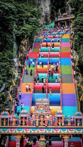 The colorful steps leading up to the Batu Caves