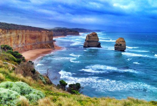 Overlooking the stunning cliffs, blue water, and limestone formations off the coast of Australia