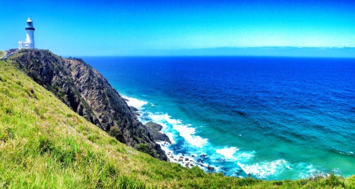 The full cliffside setting of the Byron Lighthouse