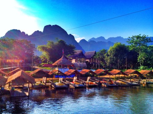 Over the water Bungalows in Vang Vieng, Laos