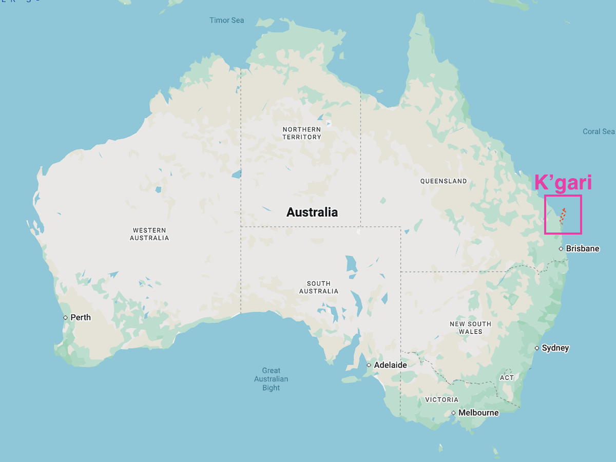 K'gari location, aka location of Fraser Island, Australia