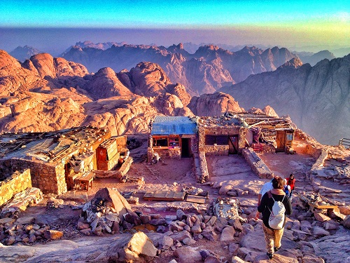 Views of the mountains at dawn from Mount Sinai