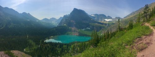 Panoramic views of mountains and lakes along the Grinnell Glacier Viewpoint Trail