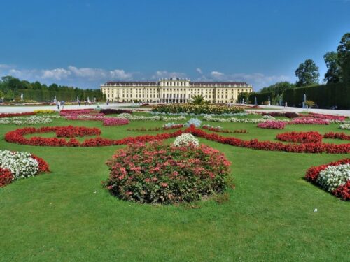 Schönbrunn Palace in spring with all kinds of flowers