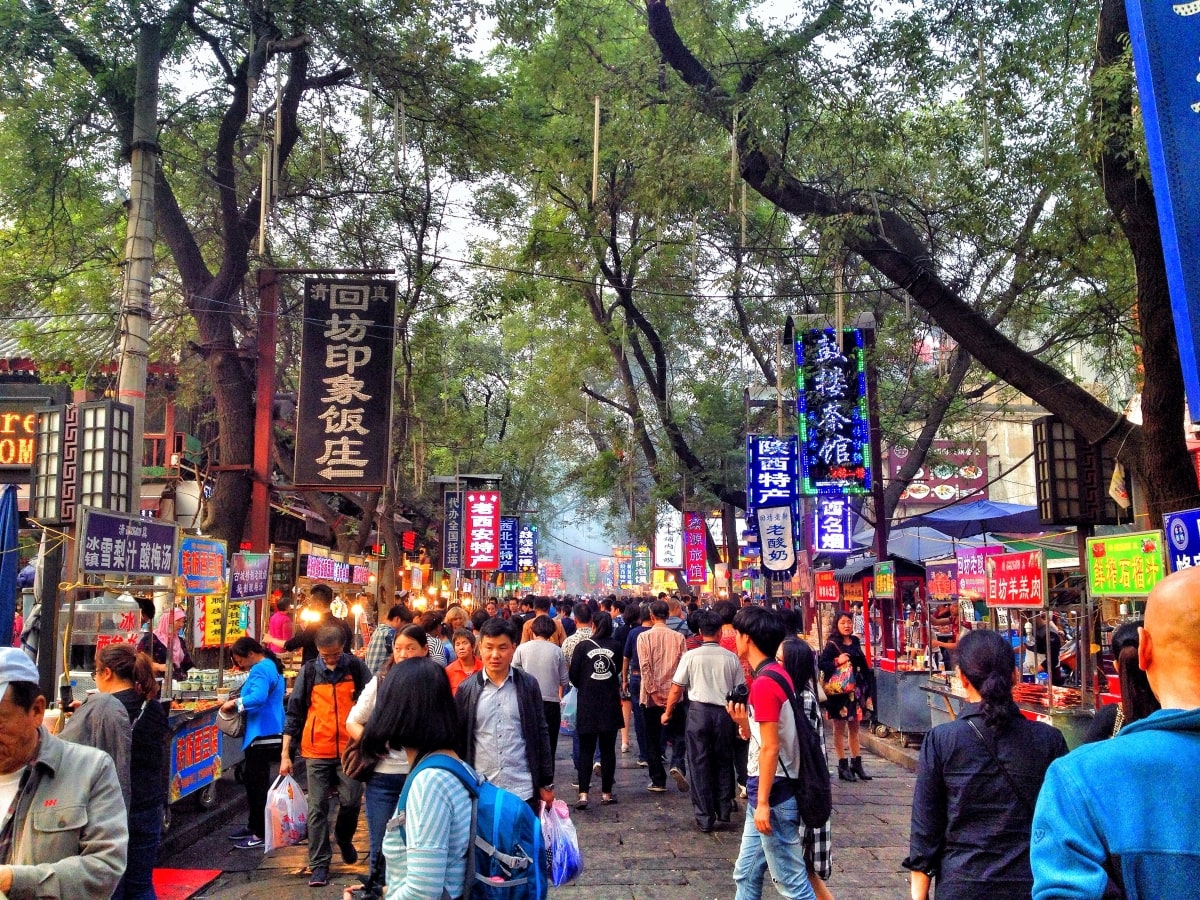 Crowded street food in Xi'an