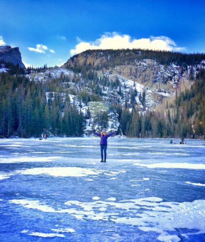 Walking on a frozen Bear Lake
