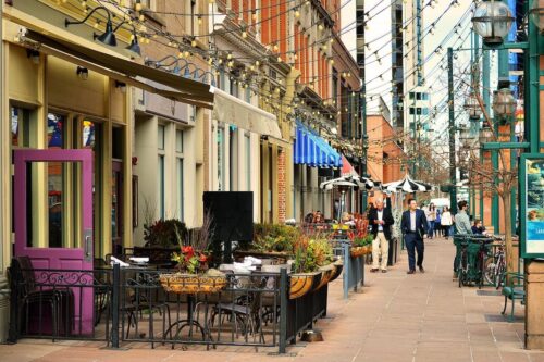 Larimer Square with cute restaurants and lights strung overhead