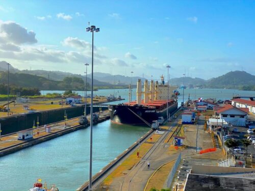 Ship going through the Panama Canal