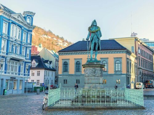 Statue in the square of Bergen, Norway