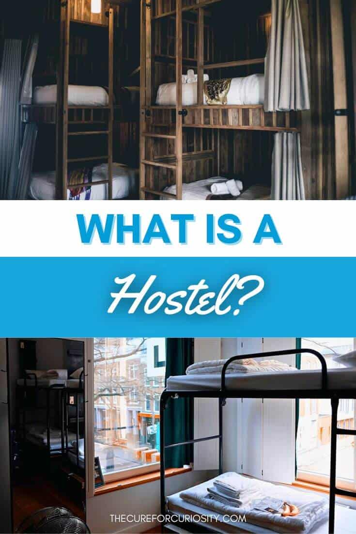 Dormitory-style hostel rooms with bunk beds and large windows for natural light.