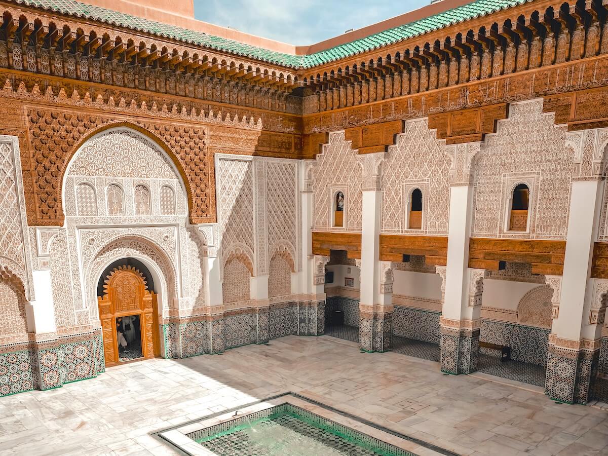 Amazing carved wood and intricate tile architecture at Medersa Ben Youssef in Marrakech