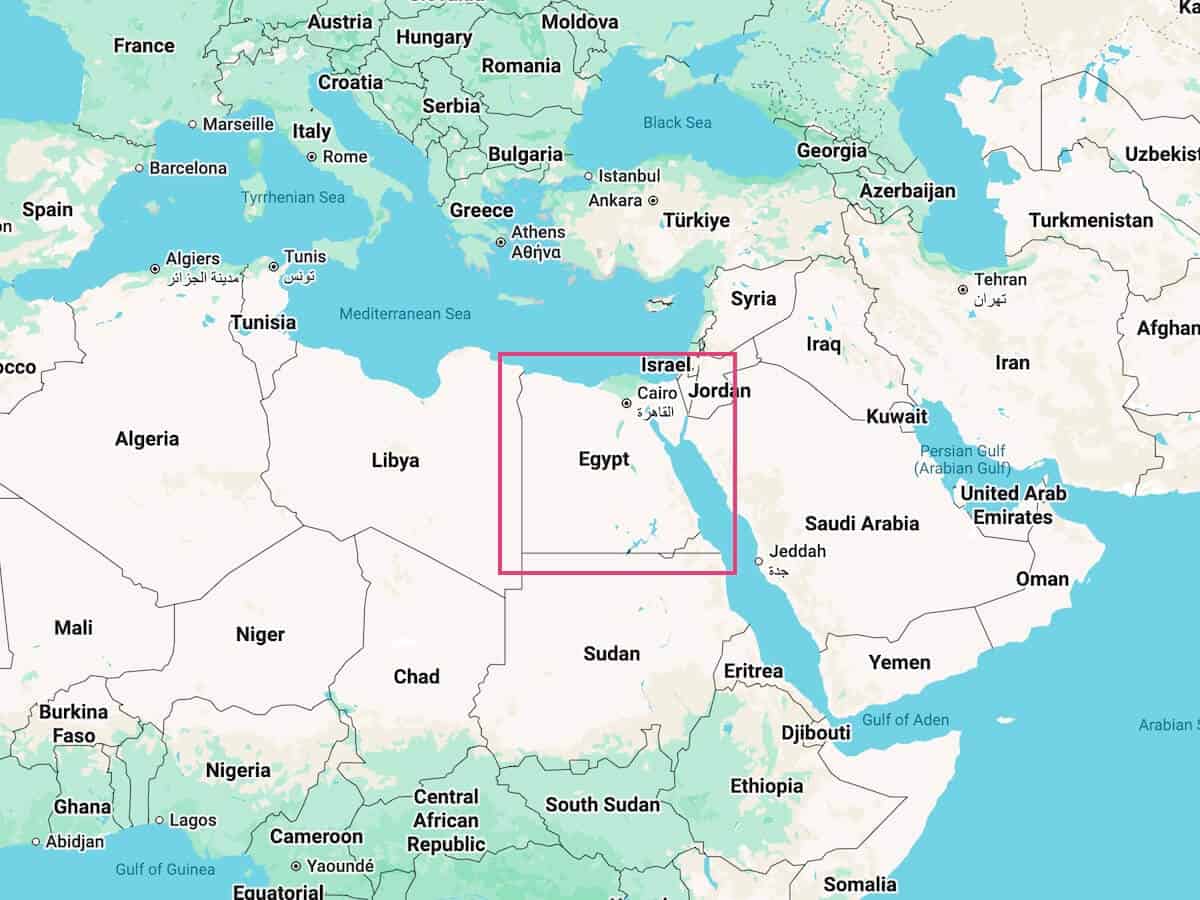 Map highlighting Egypt's location in the Middle East and North Africa region.