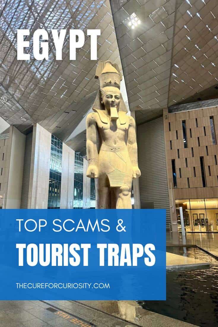 Ancient Egyptian statue inside a modern building in Egypt.