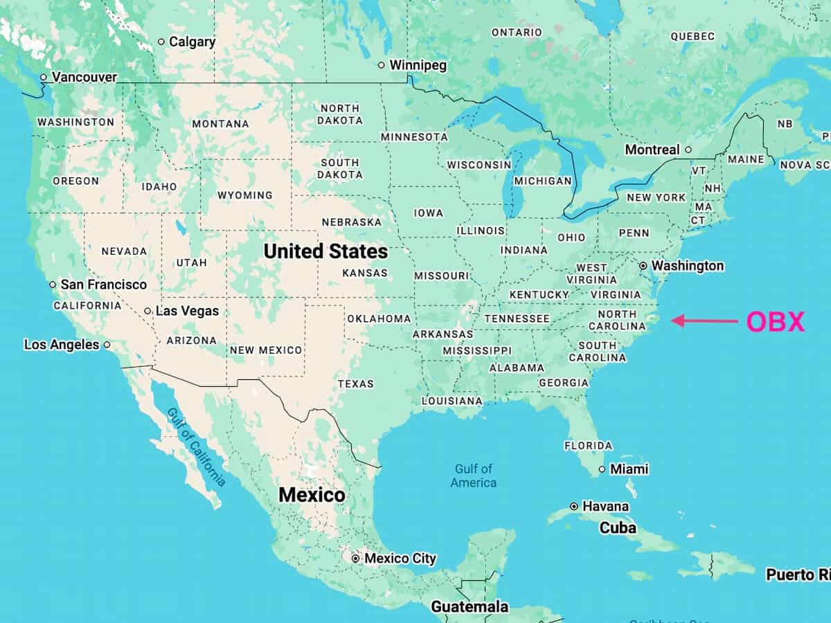 Map highlighting Outer Banks location in North Carolina, USA.