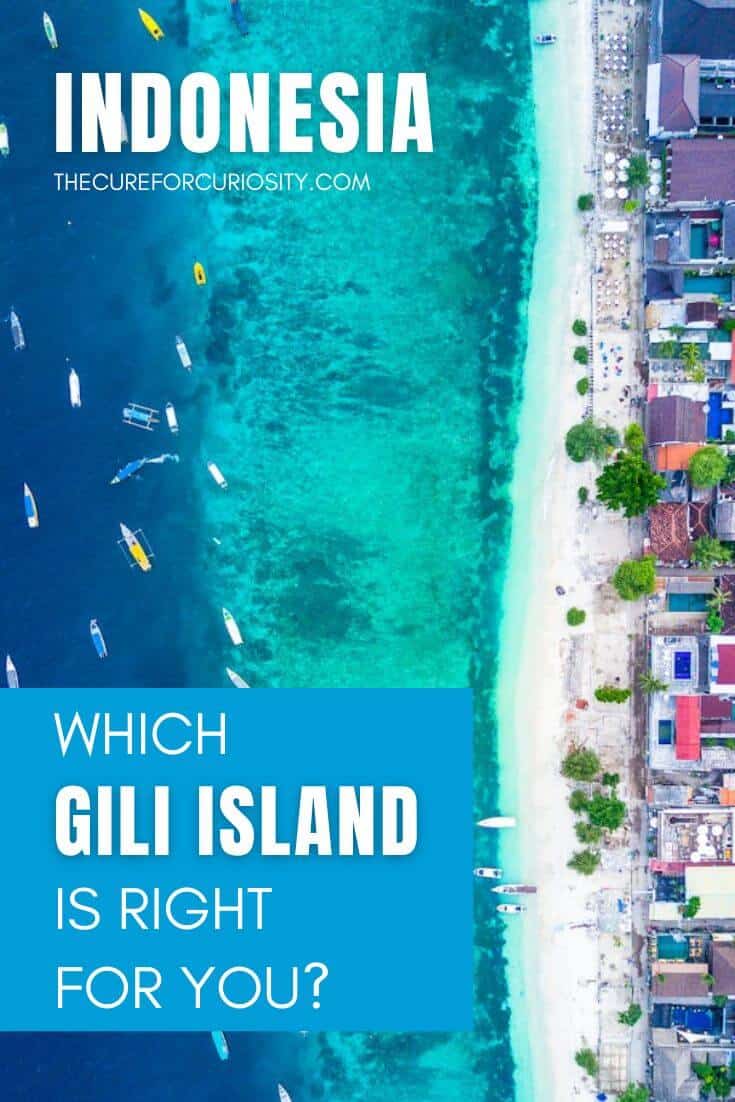 Aerial view of Gili Trawangan with boats and beach, Indonesia travel guide.