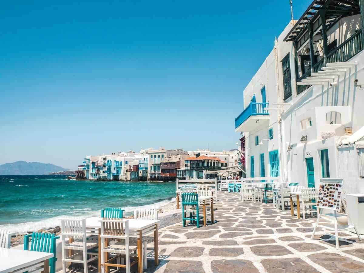 Beautiful coastal view of Santorini with white buildings and blue accents.