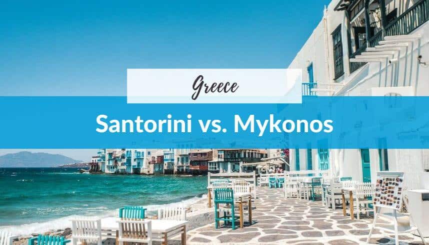 Beautiful seaside view of Santorini and Mykonos with clear blue sky.
