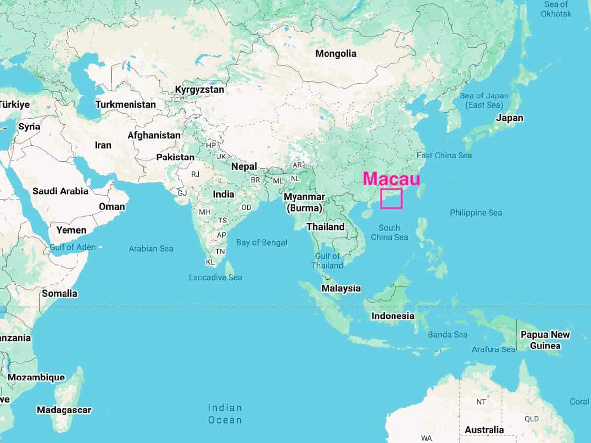 Macao Location on a World Map
